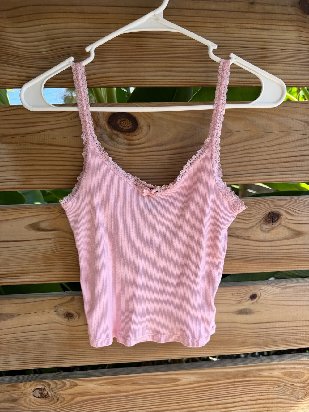 H&M Light Pink Ribbed Lace-Trim Camisole